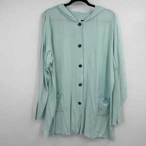 Coolibar Tunic Womens XL Green Hooded Button-Up Lightweight UPF 50+ Pockets